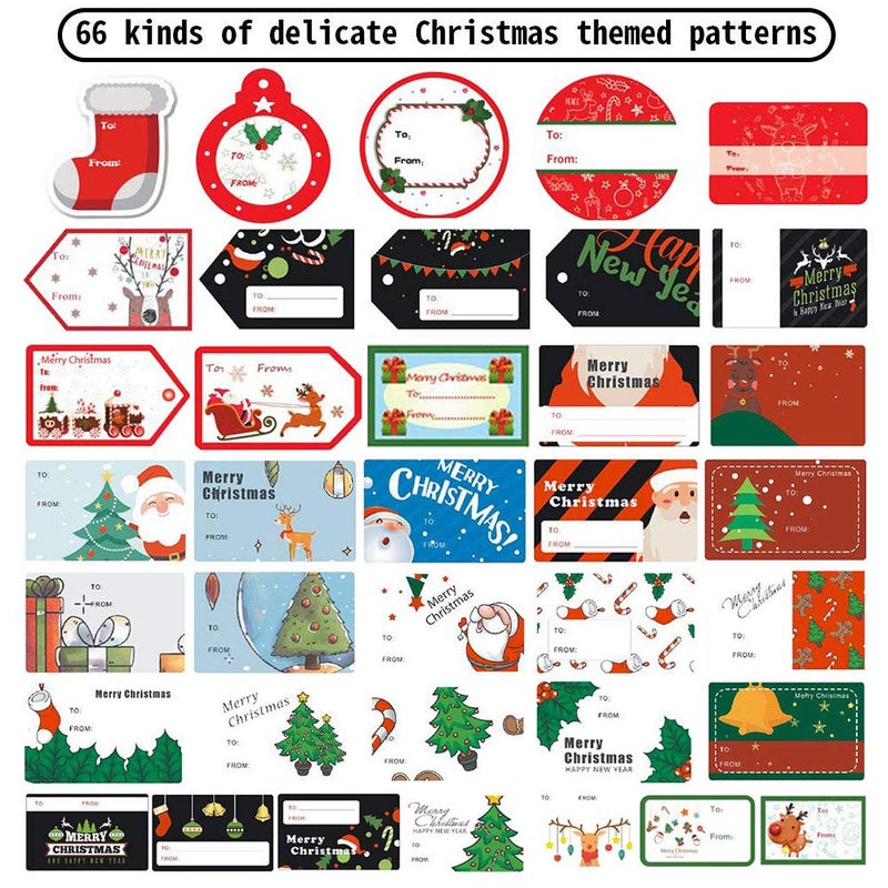 Phirosa 132 PCS Christmas Tags Stickers Self Adhesive Santa Snowmen Xmas Tree Deer Christmas Festival Birthday Wedding Holiday Decorative Presents Labels - Image 2